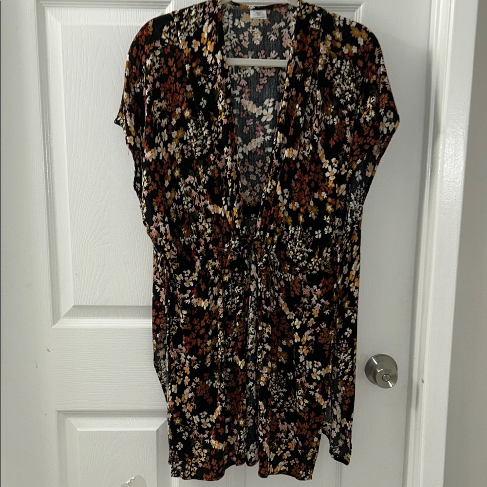 Chic Floral Women's Kimono Robe Black / Floral Print